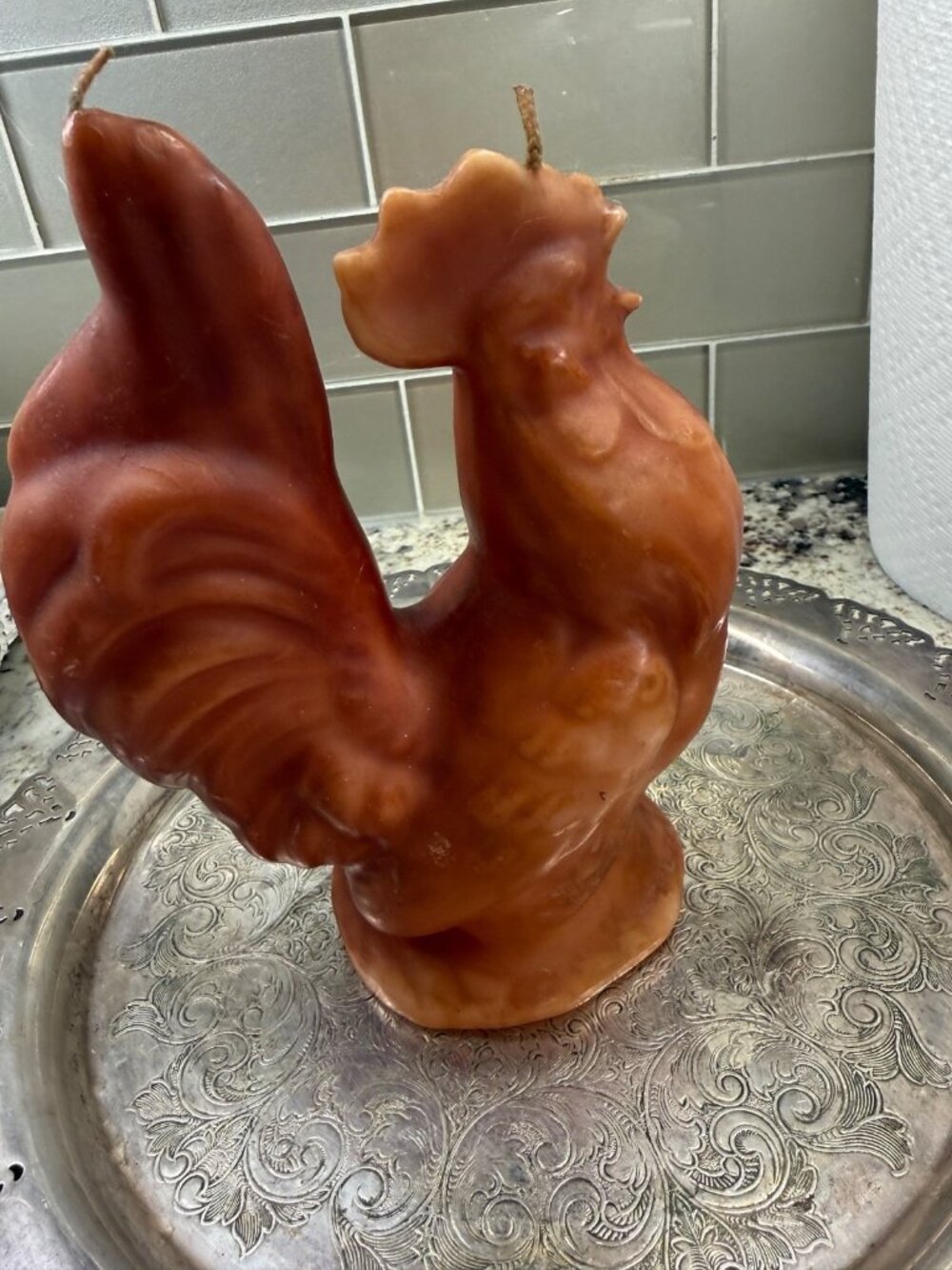 2 VTG Candelier Handcrafted Figural Wax Rooster Candle Rustic Farmhouse Cottage - Picture 10 of 16